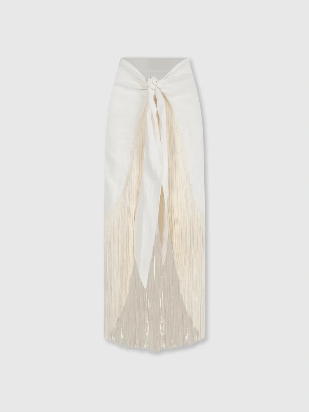 Bahía María Ofelia Ivory Linen Fringed Sarong Tie Skirt